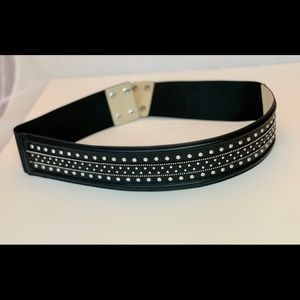 WHBM Black Silver Studded Leather Belt NWT